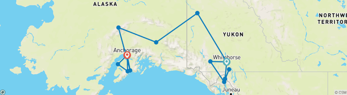 Image of a map showing the route of the tour