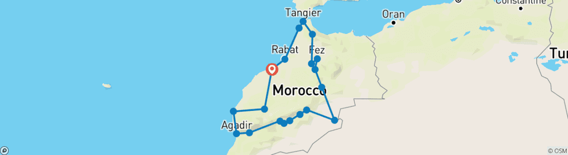 Carte du circuit Grande aventure au Maroc : 14 jours au départ de Casablanca