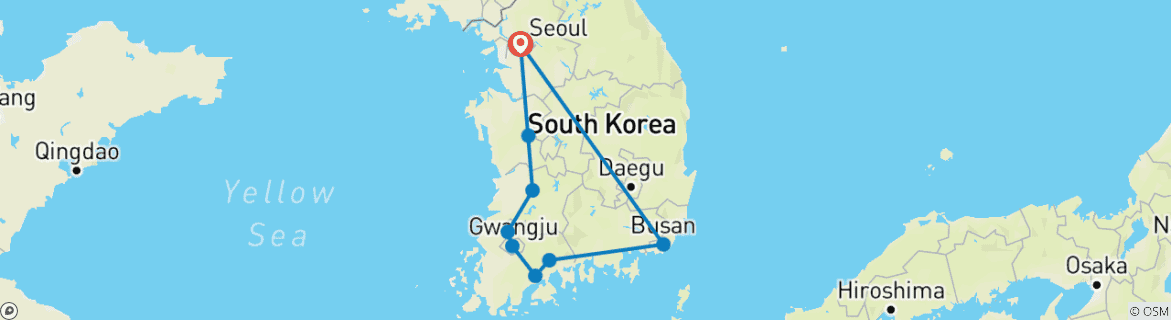 Image of a map showing the route of the tour
