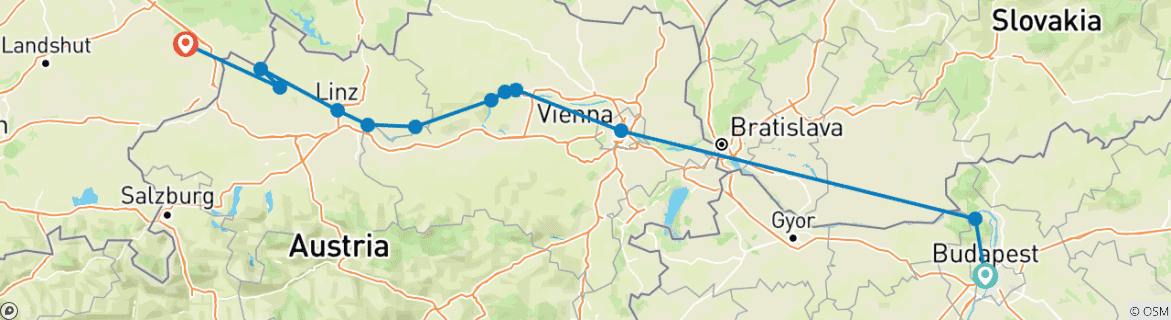 Image of a map showing the route of the tour