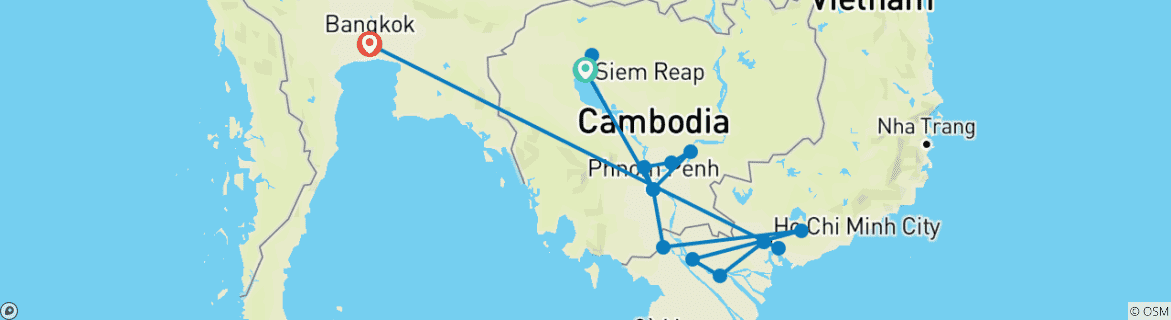 Image of a map showing the route of the tour