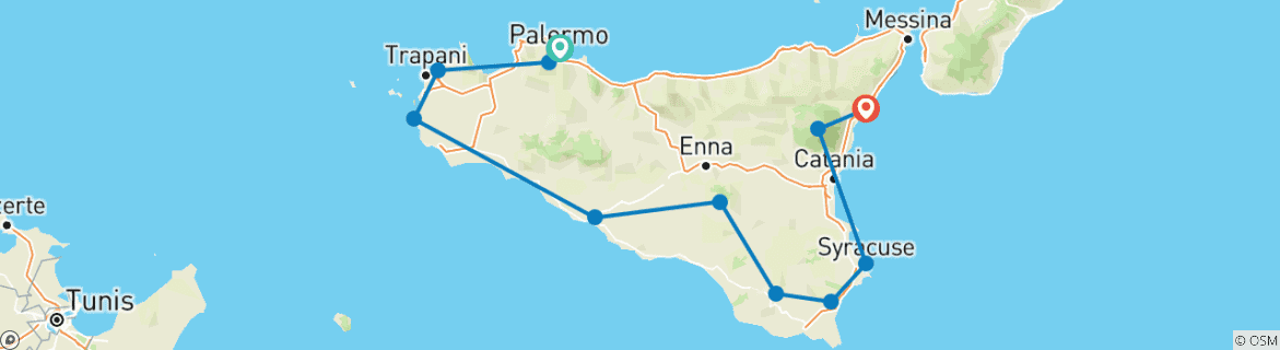 Image of a map showing the route of the tour