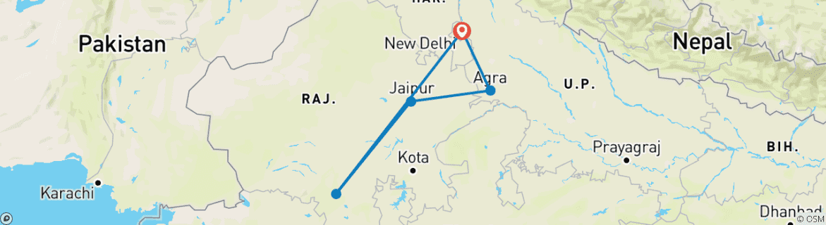 Image of a map showing the route of the tour