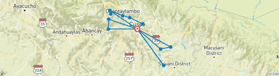 Image of a map showing the route of the tour