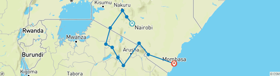 Karte mit der Reiseroute