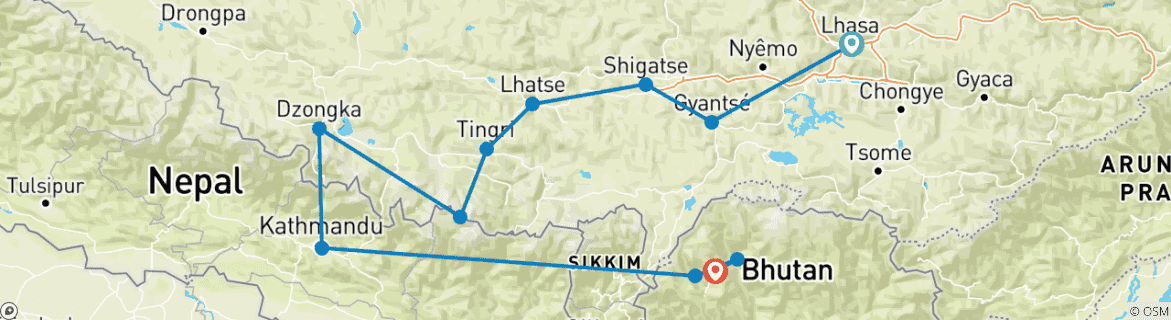 Image d'une carte montrant l'itinéraire du circuit