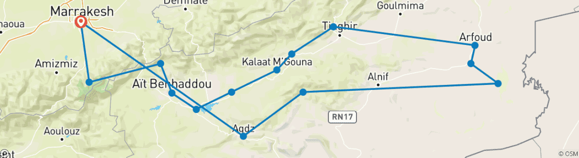 Image d'une carte montrant l'itinéraire du circuit