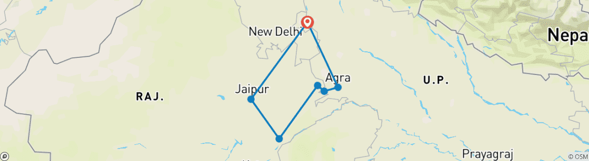 Foto van een kaart met de route van de rondreis