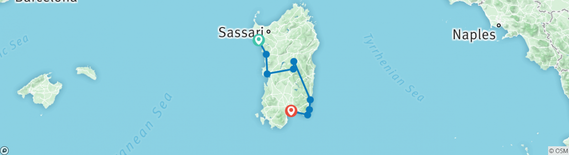 Image of a map showing the route of the tour