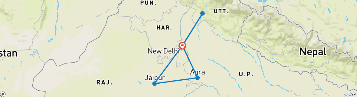 Image of a map showing the route of the tour