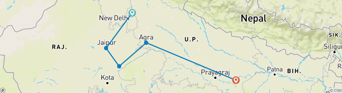 Karte mit der Reiseroute