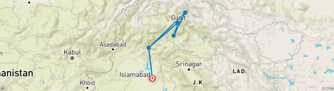 Foto van een kaart met de route van de rondreis