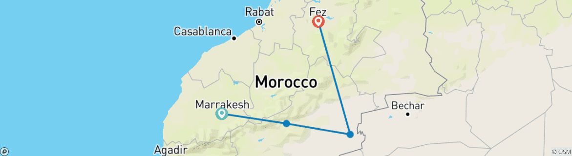 Image of a map showing the route of the tour