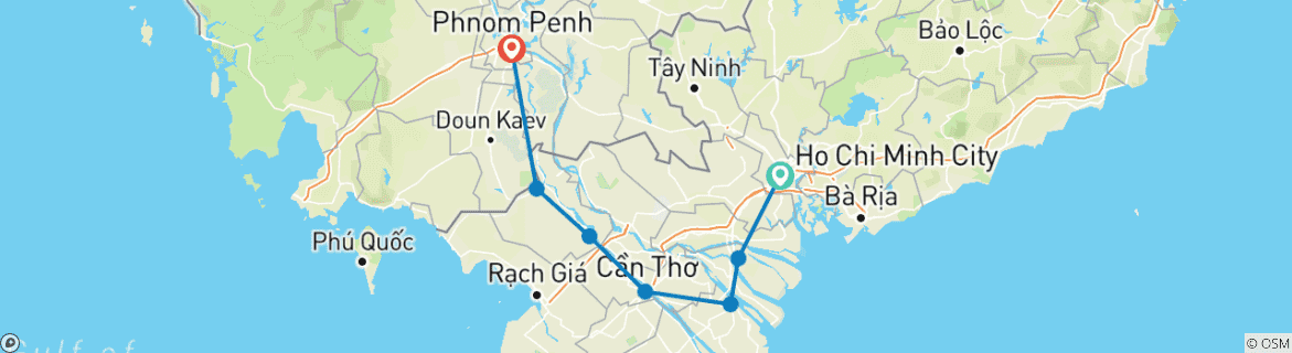 Image of a map showing the route of the tour