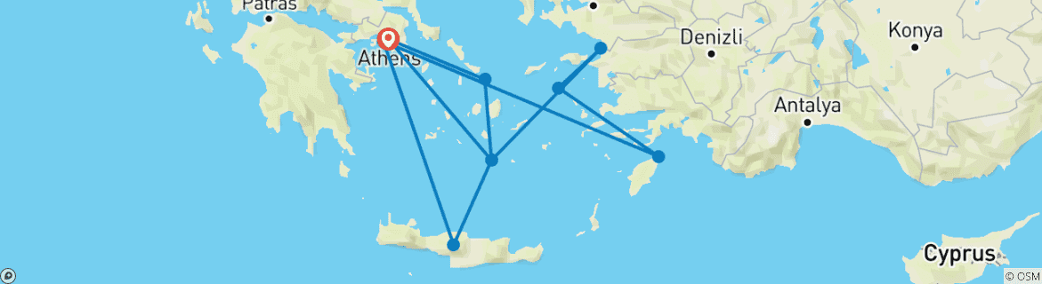 Image of a map showing the route of the tour