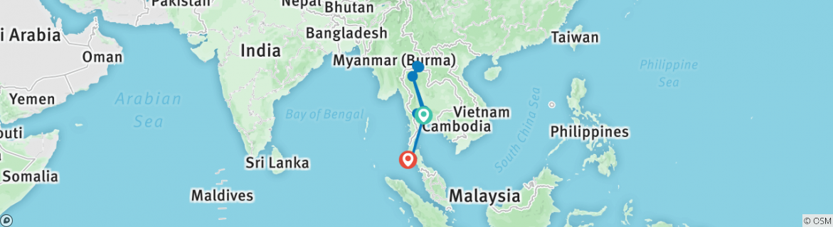 Image of a map showing the route of the tour