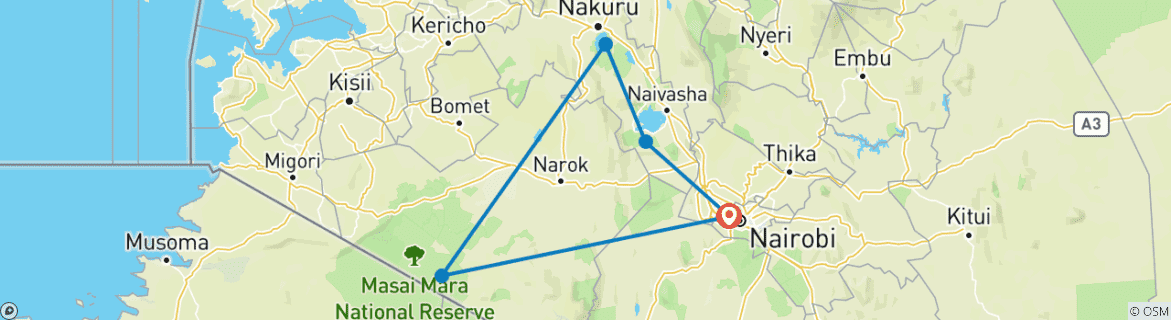 Foto van een kaart met de route van de rondreis