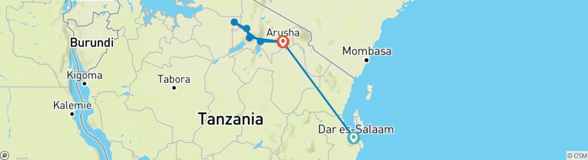 Image of a map showing the route of the tour