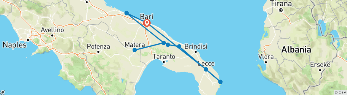 Image d'une carte montrant l'itinéraire du circuit