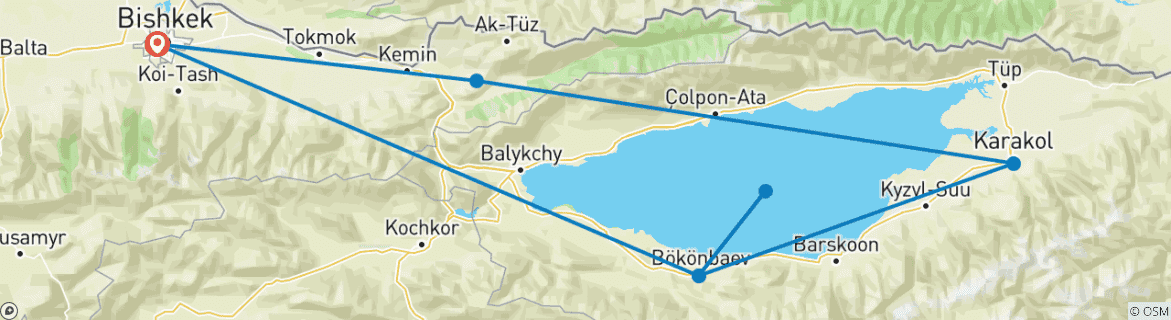Image of a map showing the route of the tour