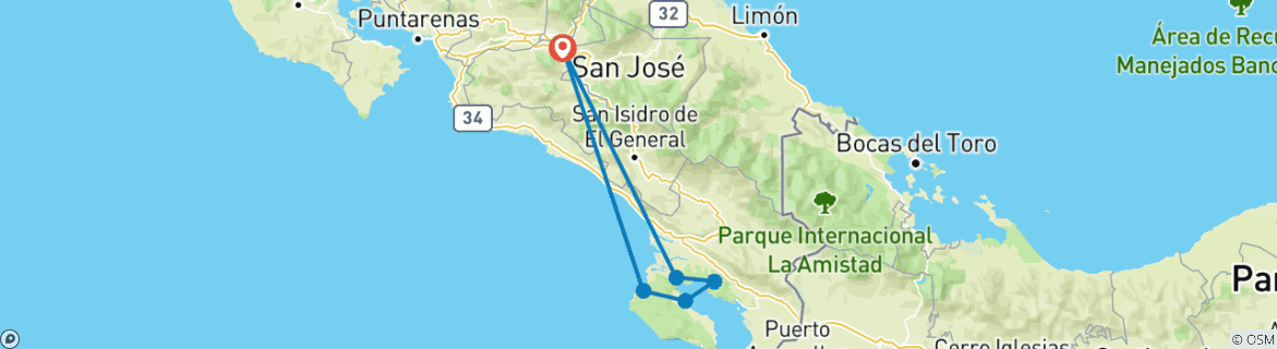 Image of a map showing the route of the tour