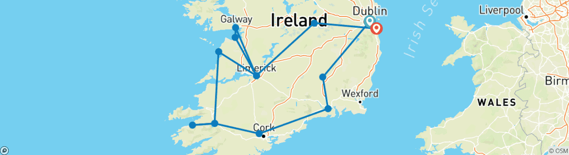 Carte du circuit Les nuances de l'Irlande (de Dublin à Killiney, 2026)