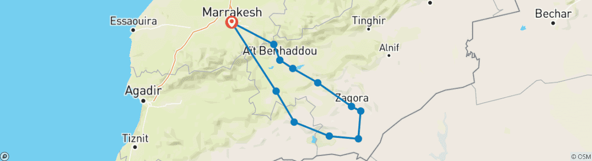 Image of a map showing the route of the tour