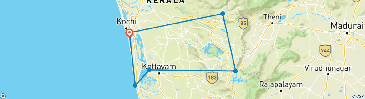 Image of a map showing the route of the tour