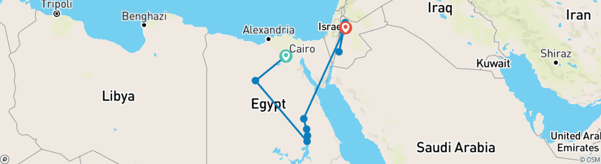 Karte von Ägypten nach Petra: 14 Tage Tour mit GEM, Nilkreuzfahrt, Weißer Wüste, Jordanien Inlandsflug und internationale Flüge von Ägypten nach Jordanien )