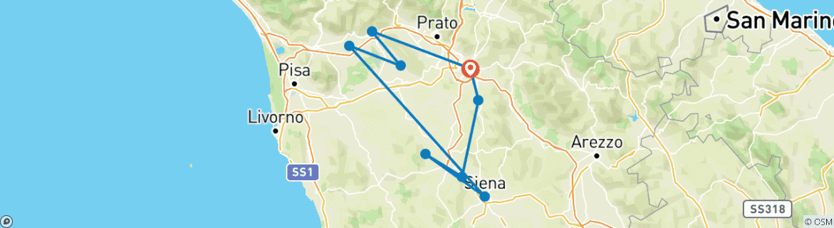 Image d'une carte montrant l'itinéraire du circuit