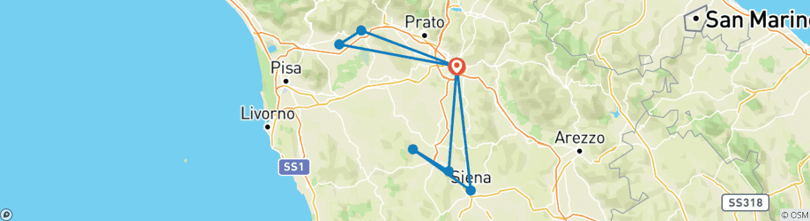 Image d'une carte montrant l'itinéraire du circuit