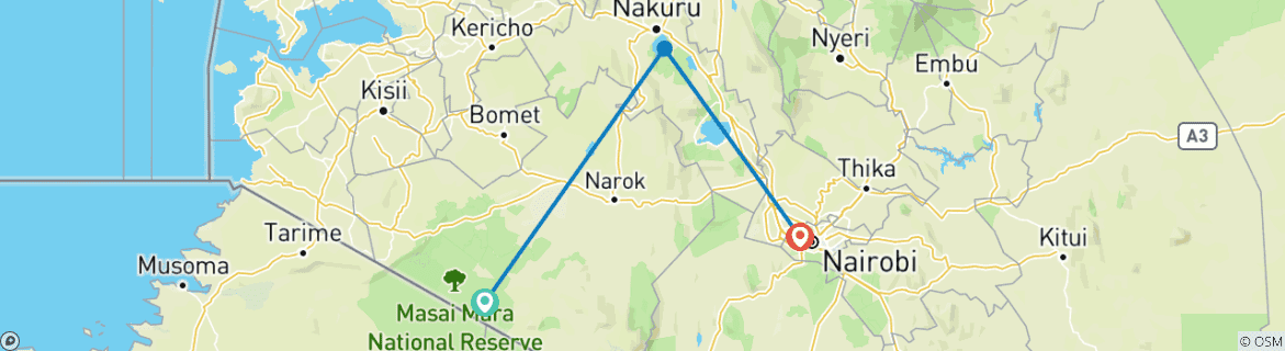 Image of a map showing the route of the tour