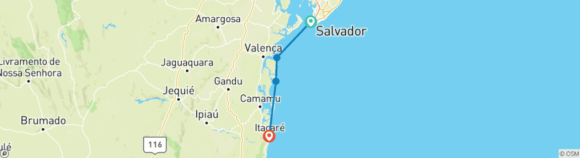 Image of a map showing the route of the tour
