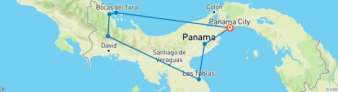Image of a map showing the route of the tour
