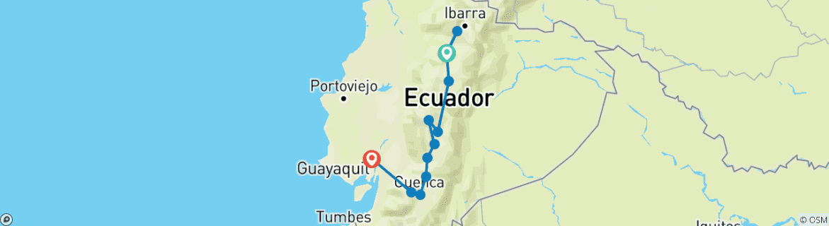 Image of a map showing the route of the tour