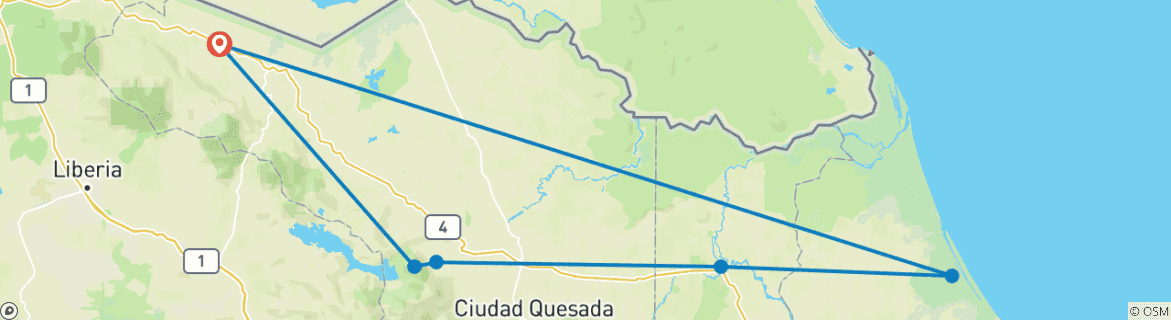 Image of a map showing the route of the tour