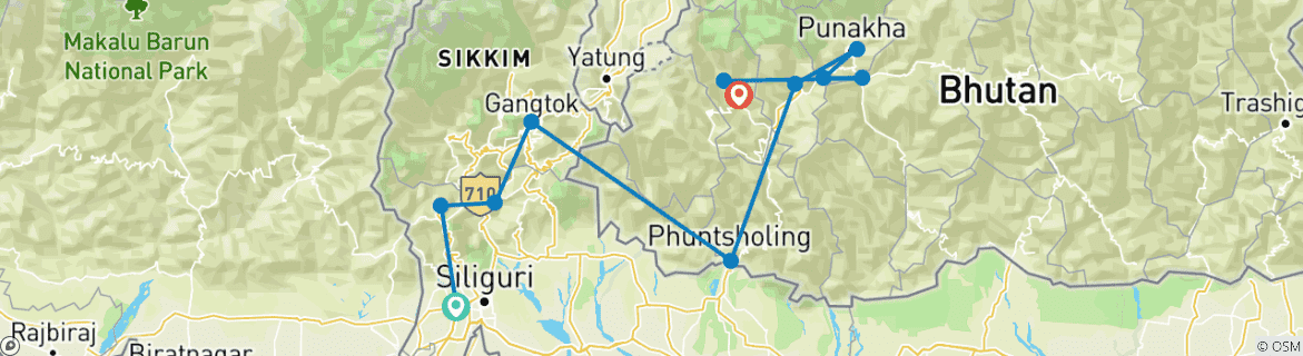 Karte mit der Reiseroute