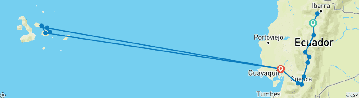 Foto van een kaart met de route van de rondreis