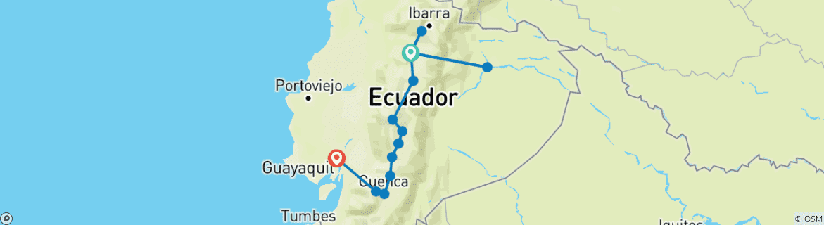 Image of a map showing the route of the tour