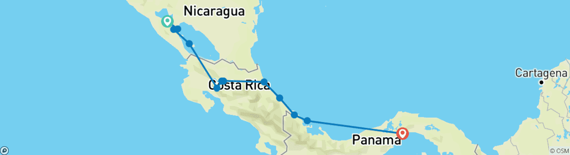 Image of a map showing the route of the tour