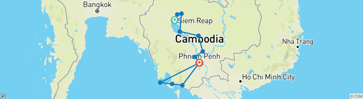 Image of a map showing the route of the tour