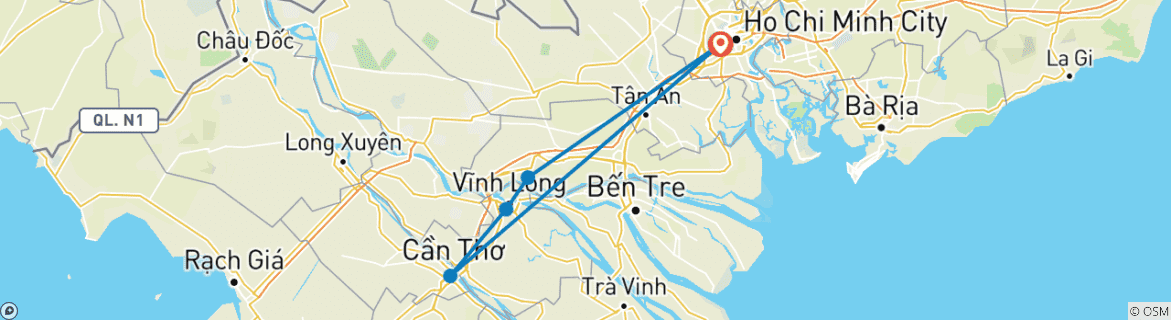 Image of a map showing the route of the tour