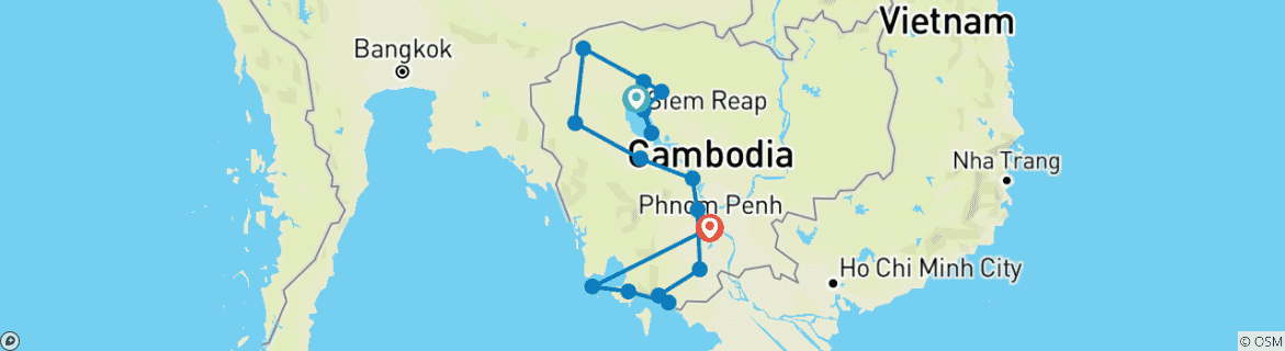 Image of a map showing the route of the tour