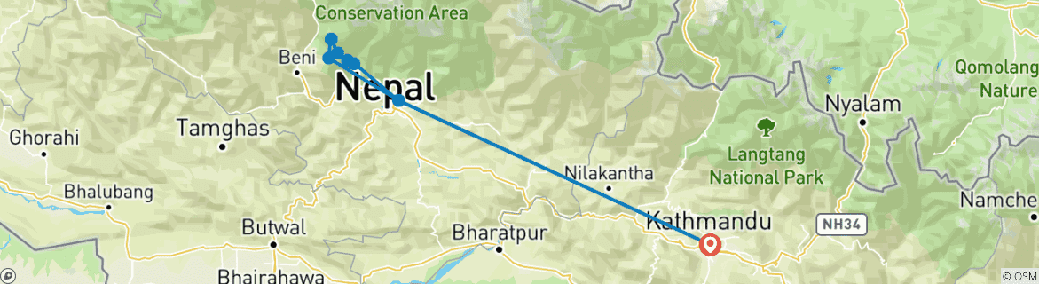 Foto van een kaart met de route van de rondreis