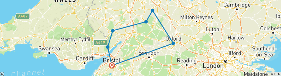 Image of a map showing the route of the tour