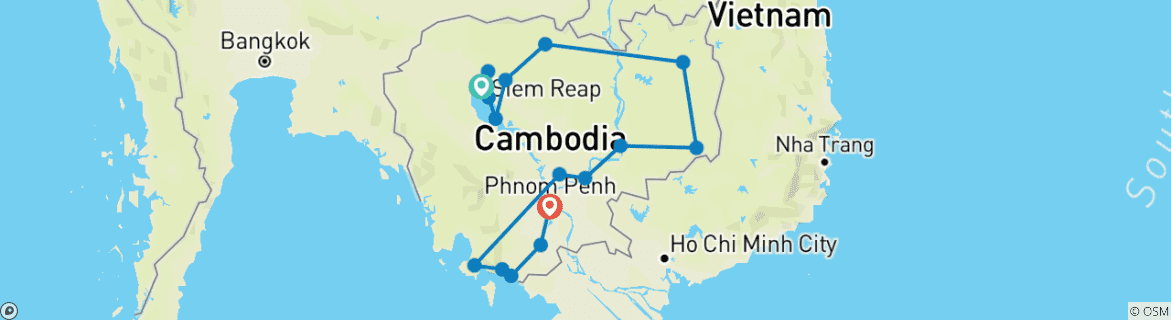 Foto van een kaart met de route van de rondreis