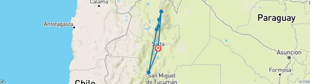 Image d'une carte montrant l'itinéraire du circuit