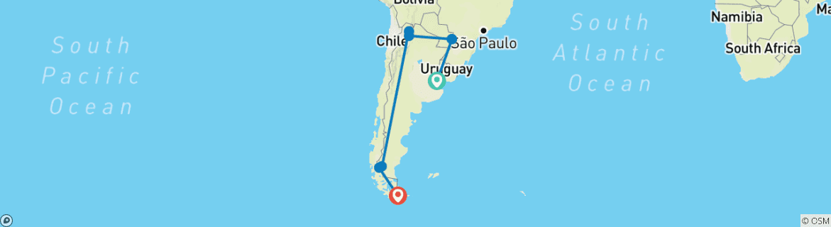Image of a map showing the route of the tour