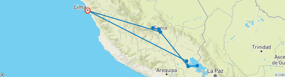 Image of a map showing the route of the tour