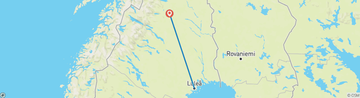 Carte du circuit Voyage sur mesure avec safari dans les aurores et hôtel de glace